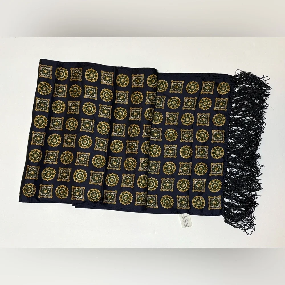 ECHO Vintage Navy and Gold 100% Silk Patterned‎ Scarf